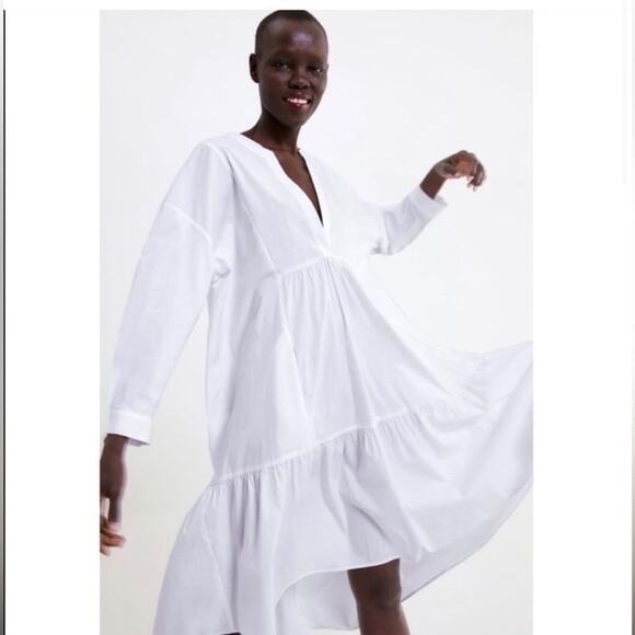 Zara White Long Poplin Midi Dress Size Small Cotton Lagenlook Quiet Luxury - Picture 8 of 15